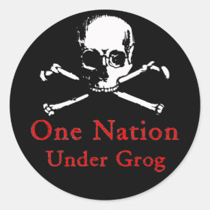 Eine Nation unter Grog Aufkleber (weißer Schädel)