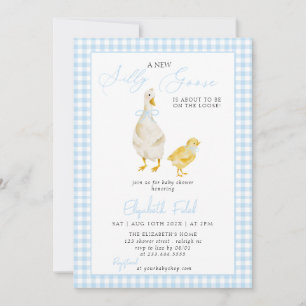 Eine neue Alberne Gänse Blue Gingham Baby Dusche Einladung