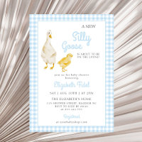 Eine neue Alberne Gänse Blue Gingham Baby Dusche