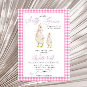 Eine neue Alberne Gänsepink Gingham Baby Dusche Einladung