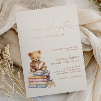 Eine neue Etappe beginnt Baby Shower Teddy Geschic Folieneinladung