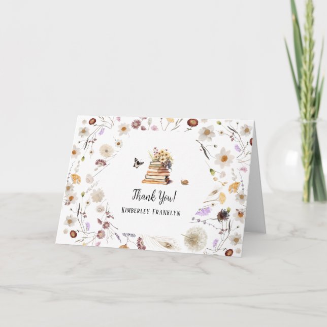 Eine neue Kapitel Baby Shower Storybook Wildblume Dankeskarte (Vorderseite)