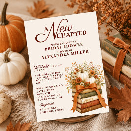 Eine neue Kapitel Herbst-Kürbis-Bücher-Brautparty Einladung