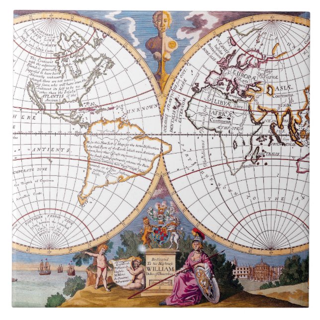 Eine neue Karte der Terraqueus Globe Tile Fliese (Vorderseite)