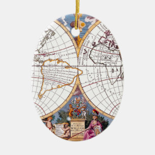 Eine neue Karte des terraquetischen Globe Oval Orn Keramik Ornament