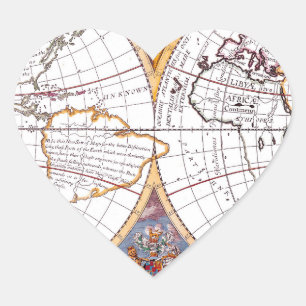 Eine neue Karte des Terraqueus Globe Heart Sticker