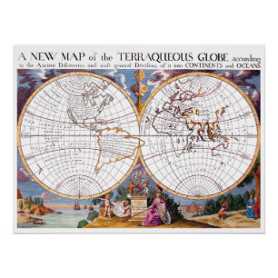 Eine neue Karte des Terraqueus Globe Perfect Poste Poster