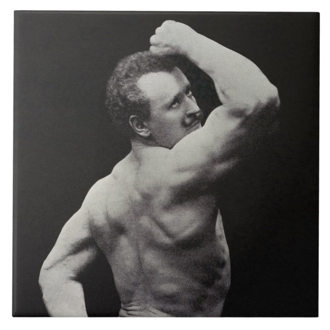 Eine neue Pose von StrongMen Eugen Sandow Bodybuil Fliese (Vorderseite)