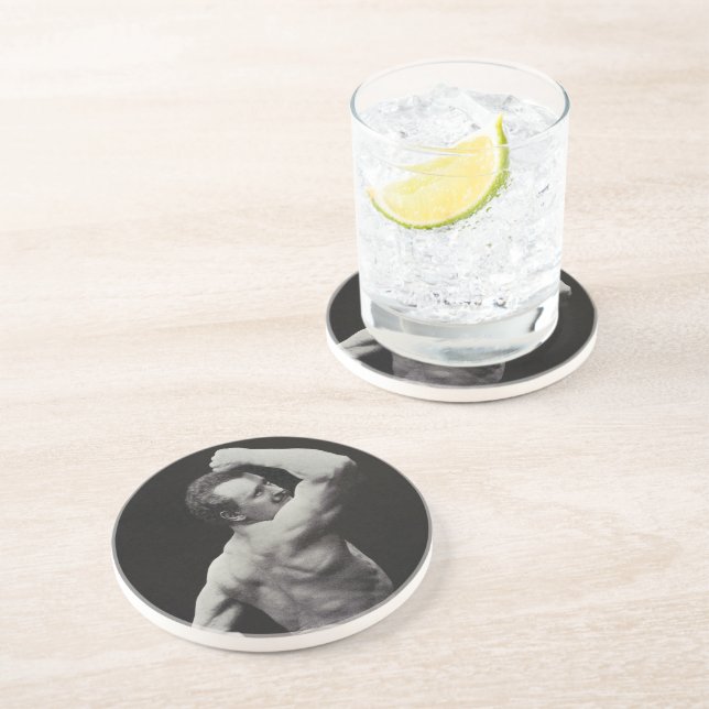 Eine neue Pose von StrongMen Eugen Sandow Bodybuil Getränkeuntersetzer (Seite)