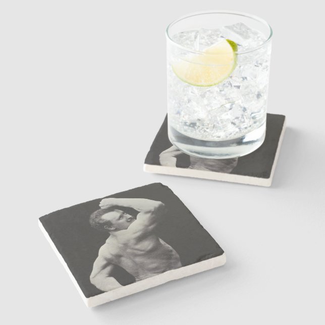 Eine neue Pose von StrongMen Eugen Sandow Bodybuil Steinuntersetzer (Seitenansicht)