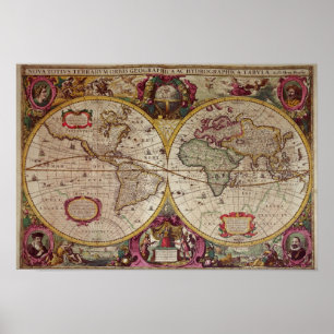 Eine neues Land-und Wasser-Karte der gesamten Erde Poster