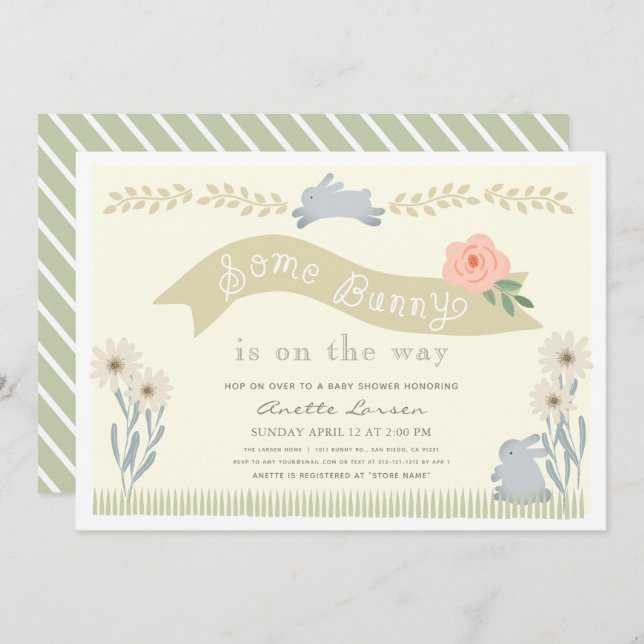 Eine neutrale Babydusche aus Bunny Yellow Genf Einladung (Vorne/Hinten)