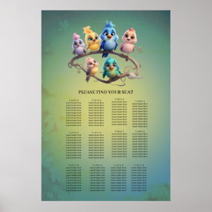 Eine niedliche Cartoon-Vogelparade in lebhaften Fa Poster