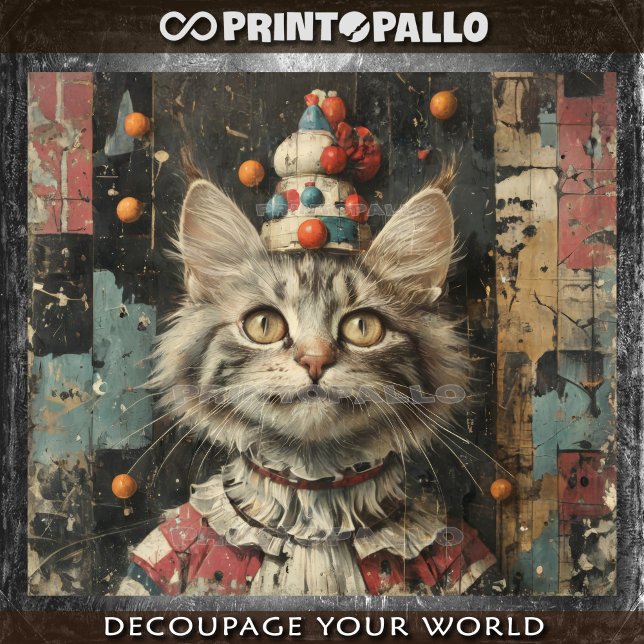 Eine niedliche Clownkatze aus Holz - Seidenpapier (Von Creator hochgeladen)