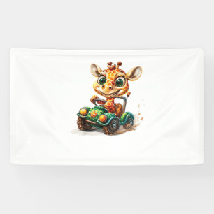 Eine Niedliche Giraffe, die ein Auto auf der Straß Banner