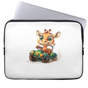 Eine Niedliche Giraffe, die ein Auto auf der Straß Laptopschutzhülle