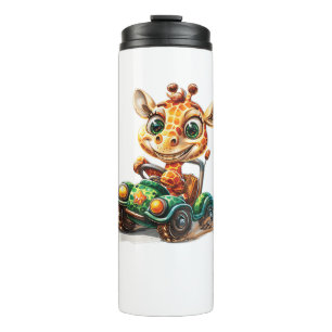 Eine Niedliche Giraffe, die ein Auto auf der Straß Thermosbecher
