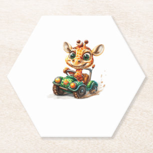 Eine Niedliche Giraffe, die ein Auto auf der Straß Untersetzer