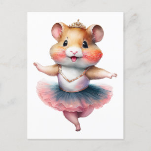 Eine niedliche Hamsterballerina tanzt Ballett. Was Feiertagspostkarte
