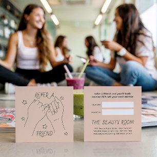 Eine niedliche Handzeichen-Abbildung eines Freunde Empfehlungskarte