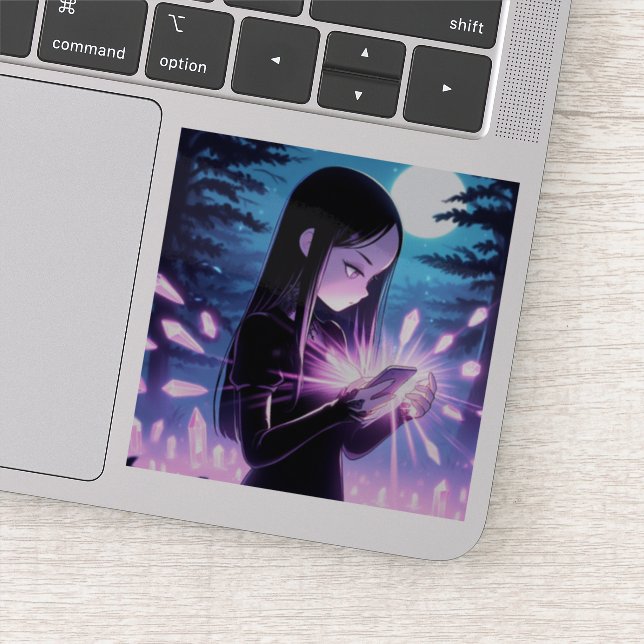 Eine Niedliche Hexe, die Kristalle im Wald aufstap Aufkleber (Detail)