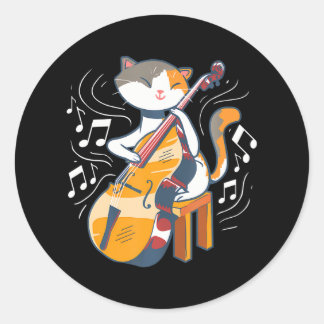 Eine Niedliche Katze, die doppelten Bass spielt Runder Aufkleber