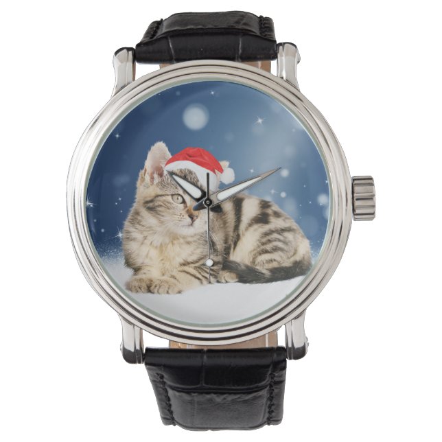 Eine Niedliche Katze, die einen Weihnachtsschnee i Armbanduhr (Vorderseite)