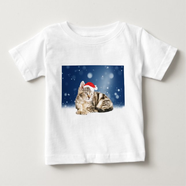 Eine Niedliche Katze, die einen Weihnachtsschnee i Baby T-shirt (Vorderseite)