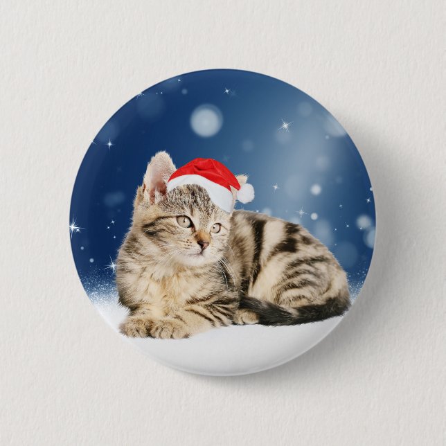 Eine Niedliche Katze, die einen Weihnachtsschnee i Button (Vorderseite)