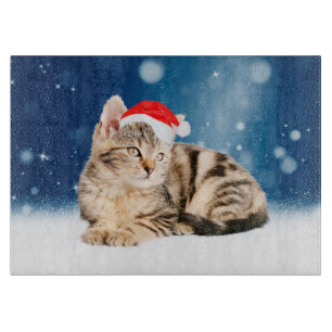 Eine Niedliche Katze, die einen Weihnachtsschnee i Schneidebrett
