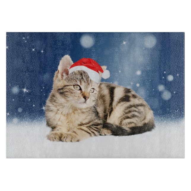 Eine Niedliche Katze, die einen Weihnachtsschnee i Schneidebrett (Vorderseite)
