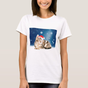 Eine Niedliche Katze, die einen Weihnachtsschnee i T-Shirt