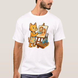 Eine niedliche Katze malt ein Portrait ihrer Famil T-Shirt