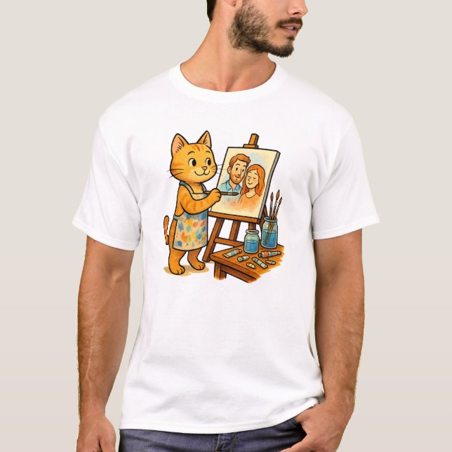 Eine niedliche Katze malt ein Portrait ihrer Famil T-Shirt (Vorderseite)