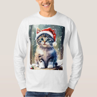 Eine Niedliche Katze mit Weihnachtshut T-Shirt