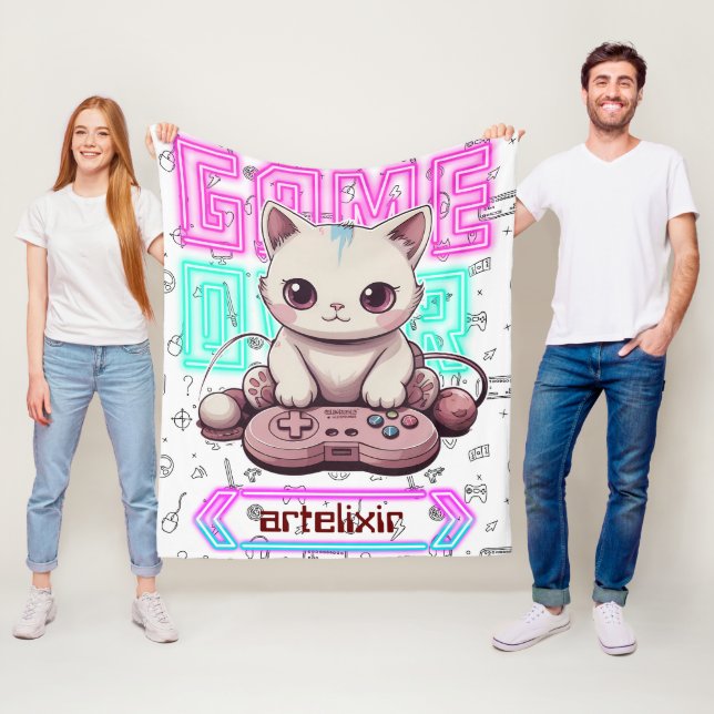 Eine Niedliche Kawaii Gamer Cat, Spiel über Print Fleecedecke (Beispiel)