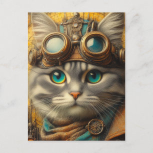 eine niedliche steampunk-graue Katze Postkarte