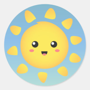 Eine niedliche und glückliche Sonne, die hell umhe Runder Aufkleber