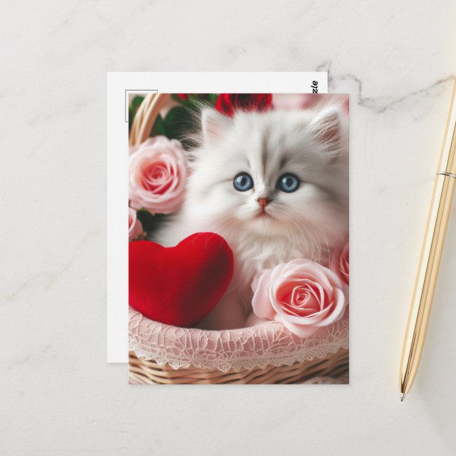 Eine niedliche Valentine Kitten Postkarte (Vorderseite/Rückseite Beispiel)