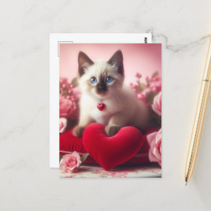 Eine niedliche Valentine Siamese Kitten Postkarte