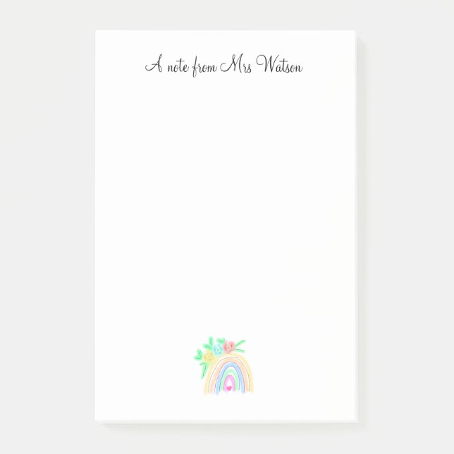 eine Note von Lehrername einfache minimale Regenbo Post-it Klebezettel (Vorderseite)