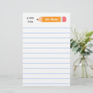 Eine Notiz aus gelbem Bleistift.. lehrt Geschenk. Briefpapier