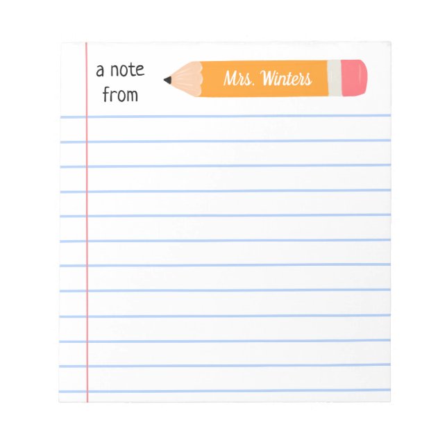 Eine Notiz aus gelbem Bleistift.. lehrt Geschenk. Notizblock (Vorderseite)