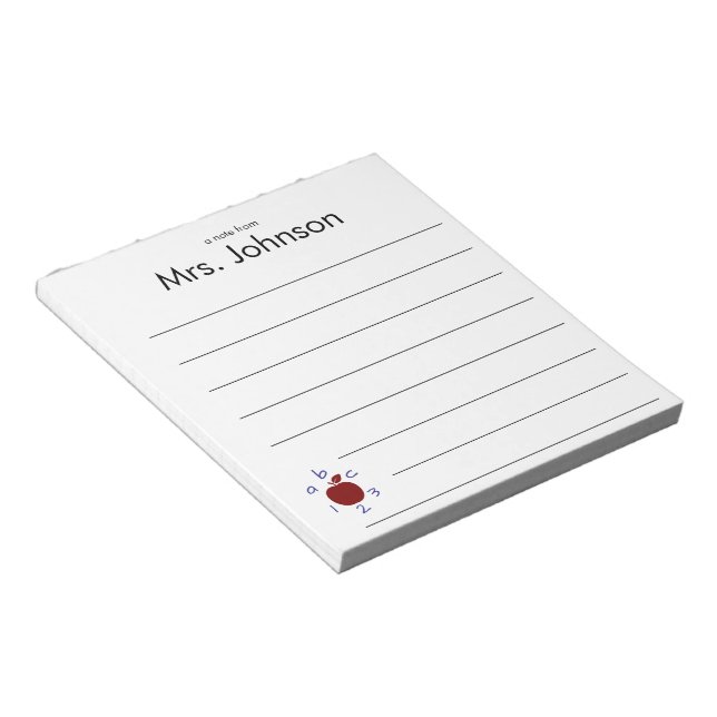 Eine Notiz von Lehrer Name 123 ABC Apfel Lined Notizblock (angewinkelt)