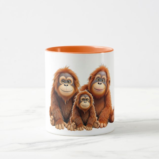 Eine Orang-Utan-Familie, die so süß ist. Tasse (Zentrum)
