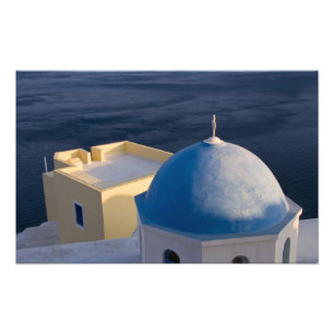 Eine orthodoxe Kirche in Meeresnähe, Oia Santorin Fotodruck