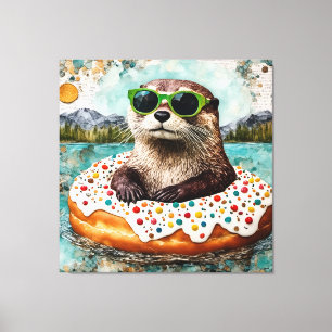 Eine Otter auf Urlaub in einem Floating Donut Leinwanddruck