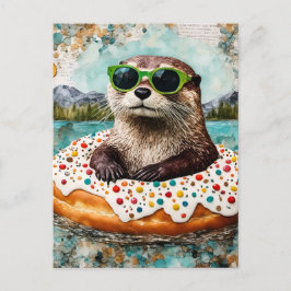 Eine Otter auf Urlaub in einem Floating Donut Postkarte