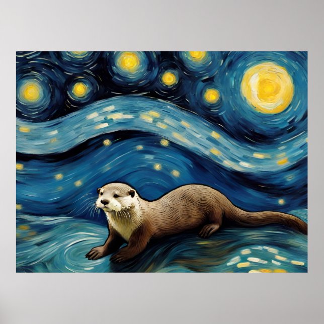 Eine Otter in der Sternennacht Poster (Vorne)