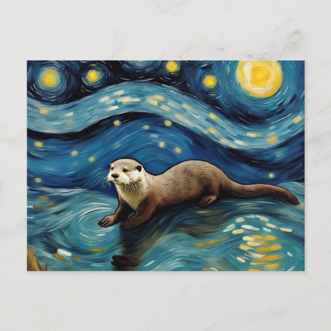 Eine Otter in der Sternennacht Postkarte (Vorderseite)